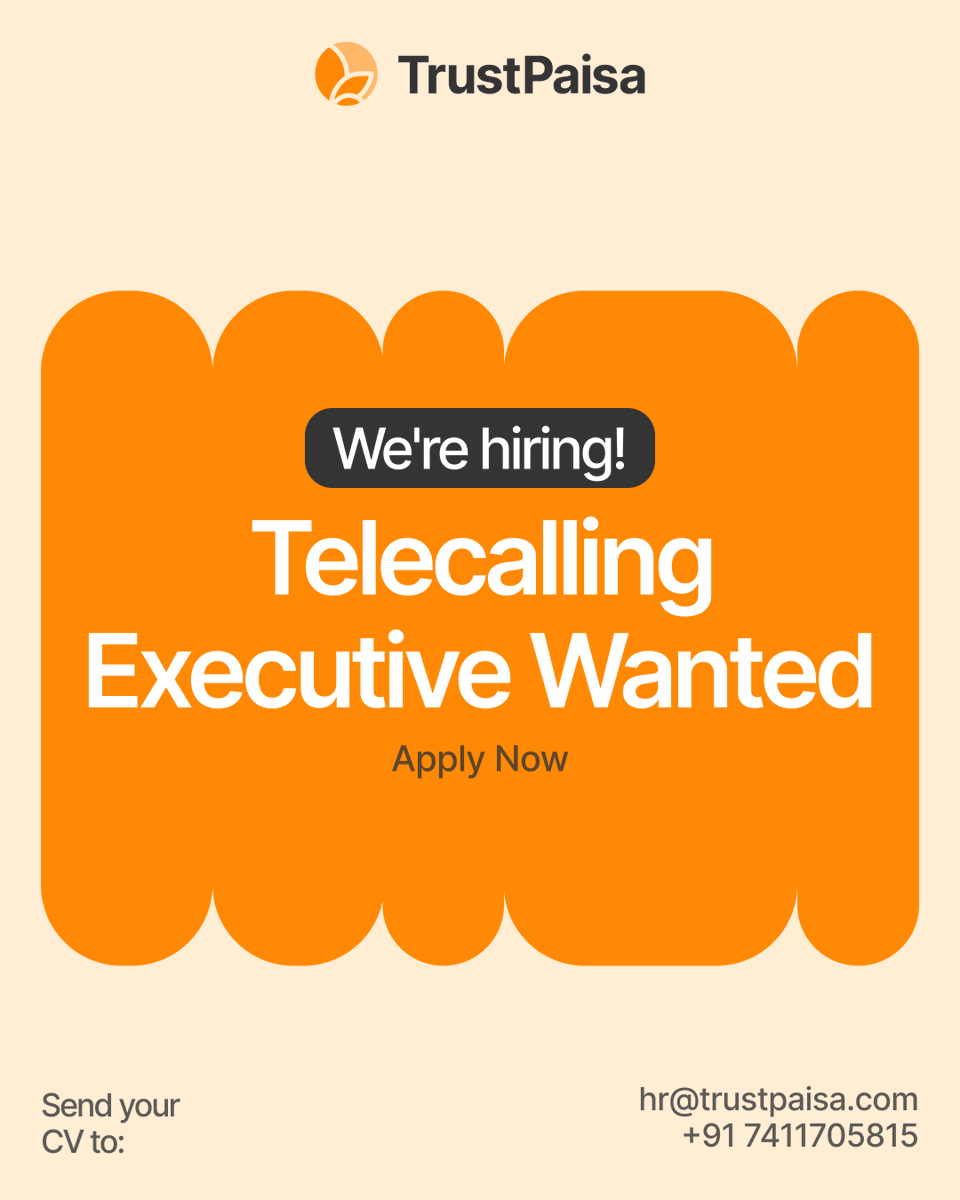 TrustPaisa's tweet photo. https://t.co/zfBy4yDfHK
We're looking for energetic and result-driven professionals to join our Digital Lending Collections Team.
Join our WhatsApp community for real-time update alerts & more:
https://t.co/VuccDegH7X
#trustpaisa #fingular #loans #telecallingexecutive #hiring https://t.co/erxtjsiLcz