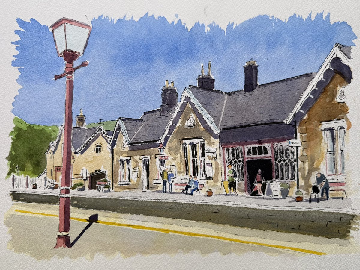 MARKCORNER16's tweet photo. Settle railway station, in pen and watercolour https://t.co/Pa8MIwL0Ec