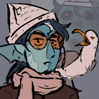 goofymoonboy's tweet photo. MINNOW 
(i lost a ref so i ended up at this thread in my Grand search. i found said ref in this search.) 

anyways heres how that dumb fuck looks now. he got blown up but he's better now. also he has a dumb bird familiar he summons sometimes. he named it birds shitface https://t.co/Az7sX0Q6lv