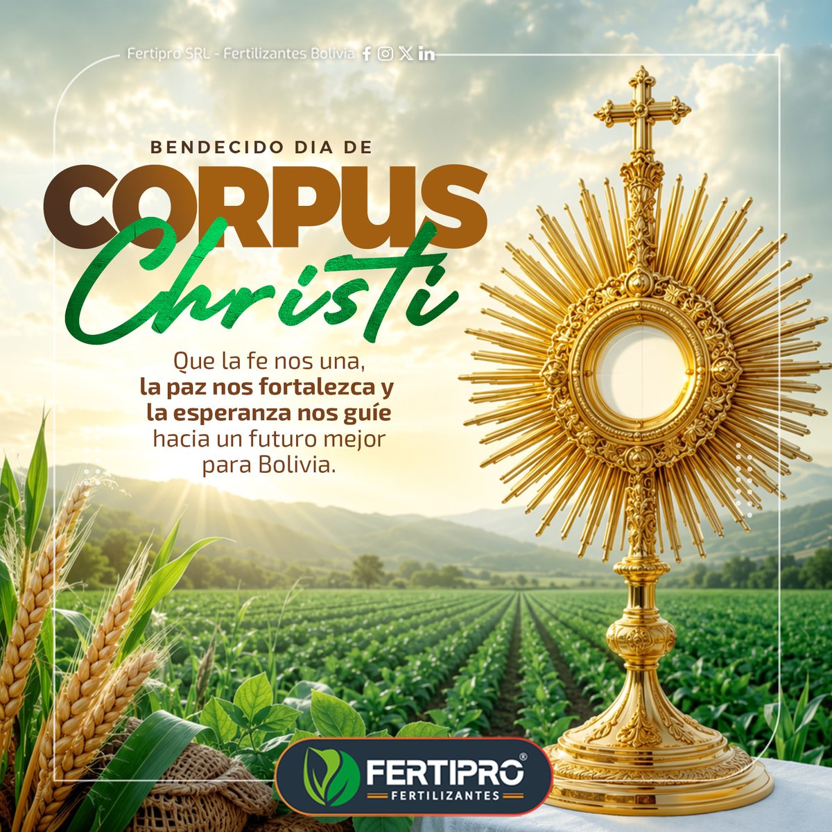 Fertipro_SRL's tweet photo. ✝️ Hoy celebramos 𝗖𝗢𝗥𝗣𝗨𝗦 𝗖𝗛𝗥𝗜𝗦𝗧𝗜, una fecha que nos invita a renovar nuestra fe, fortalecer nuestros valores y compartir esperanza con quienes nos rodean. 💫 https://t.co/8plbN5YhiS