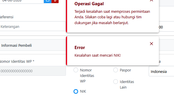 baru2199's tweet photo. @kring_pajak @DitjenPajakRI min ini kenapa eror mulu yah saat saya mau buat fp keluaran pakai NIK, tapi sebelumnya padahal dengan NIK yg sama bisa masuk https://t.co/FlcPaTQFa0