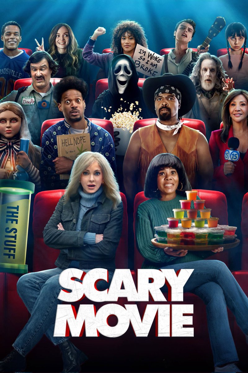 CesarSpielbergo's tweet photo. "Scary Movie (2025)": Al principio me engañó y creí que sería una película de verdad, pero no tardó en convertirse en un montaje de escenas parodicas de pelis populares recientes con el esqueleto de Scream 5. Las risas no faltaron, eso sí. Humor muy "How do you do fellow kids". https://t.co/5e1IphB5L7