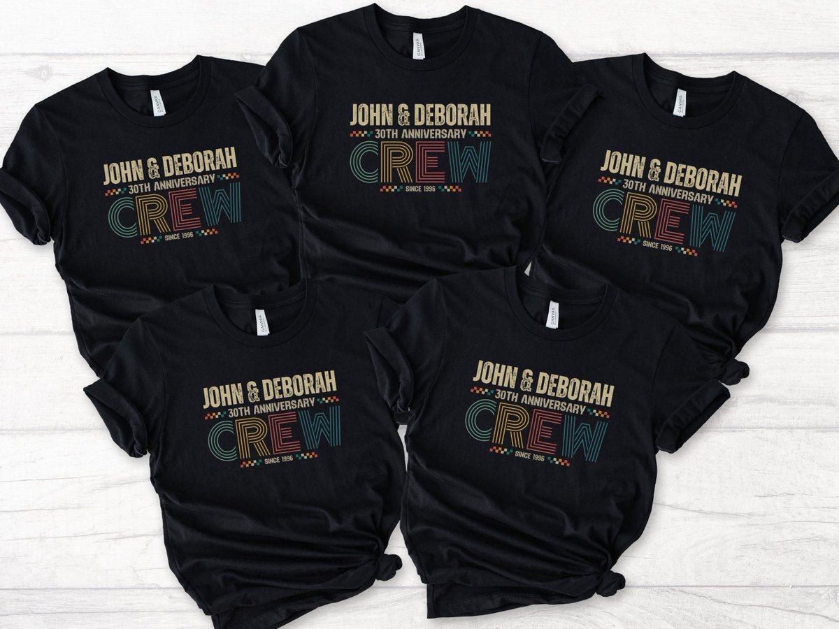 CraftHavenLLC's tweet photo. Custom Retro Anniversary Crew T-shirt for Family, Personalized Family Tshirt for Wedding Anniversary Celebration, Vintage Style Matching Tee https://t.co/wPWO5UBV9E #anniversaryshirts #familyshirts #anniversary https://t.co/uAWaxUoNFP