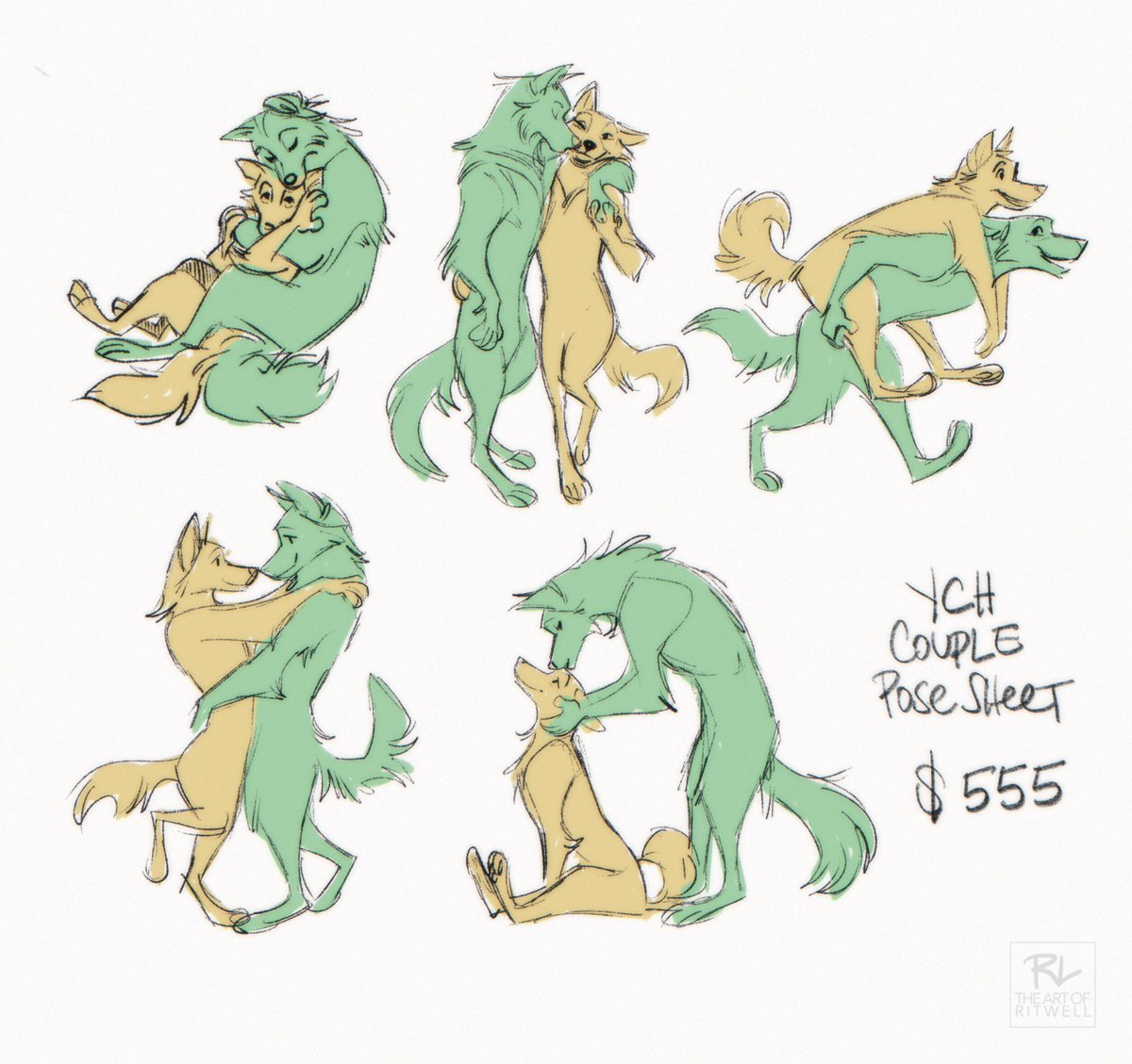 ritwells's tweet photo. adding one more YCH to the mix tonight with some old unused anthro couple sketches!! 

second image is example of what each pose could look like in the final draft ❤️ 

more info &amp; pricing here -> https://t.co/jlXH0SmI7x https://t.co/ov0V65K6ZX