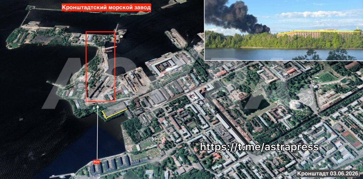 S8gy2AEgVRHyS2Q's tweet photo. 🇷🇺Помимо завода "Прогресс" в Кронштадте атакован АО «Кронштадтский морской завод», который обслуживает корабли и подлодки ВМФ РФ
Дым поднимается над доками Кронштадтского морского завода в городе-порте Кронштадт — административно входит в состав Санкт-Петербурга. 

Ранее губернатор Петербурга Александр Беглов заявил о пострадавших в результате атаки украинских беспилотников на объекты инфраструктуры в Кронштадте, Кировском и Красносельском районах, но не уточнил конкретные названия

Позднее президент Украины Владимир Зеленский заявил, что Силы обороны страны поразили «военные цели на Кронштадтской базе»

АО «Кронштадтский морской завод» — крупнейшее судоремонтное предприятие Северо-Западного региона России. С апреля 2016 года завод входит в структуру акционерного общества «Объединенная судостроительная корпорация». На территории Кронштадтского Морского завода находится 4 сухих дока. Ежегодно завод обслуживает десятки кораблей и судов обеспечения Балтийского и других флотов, а также подлодки