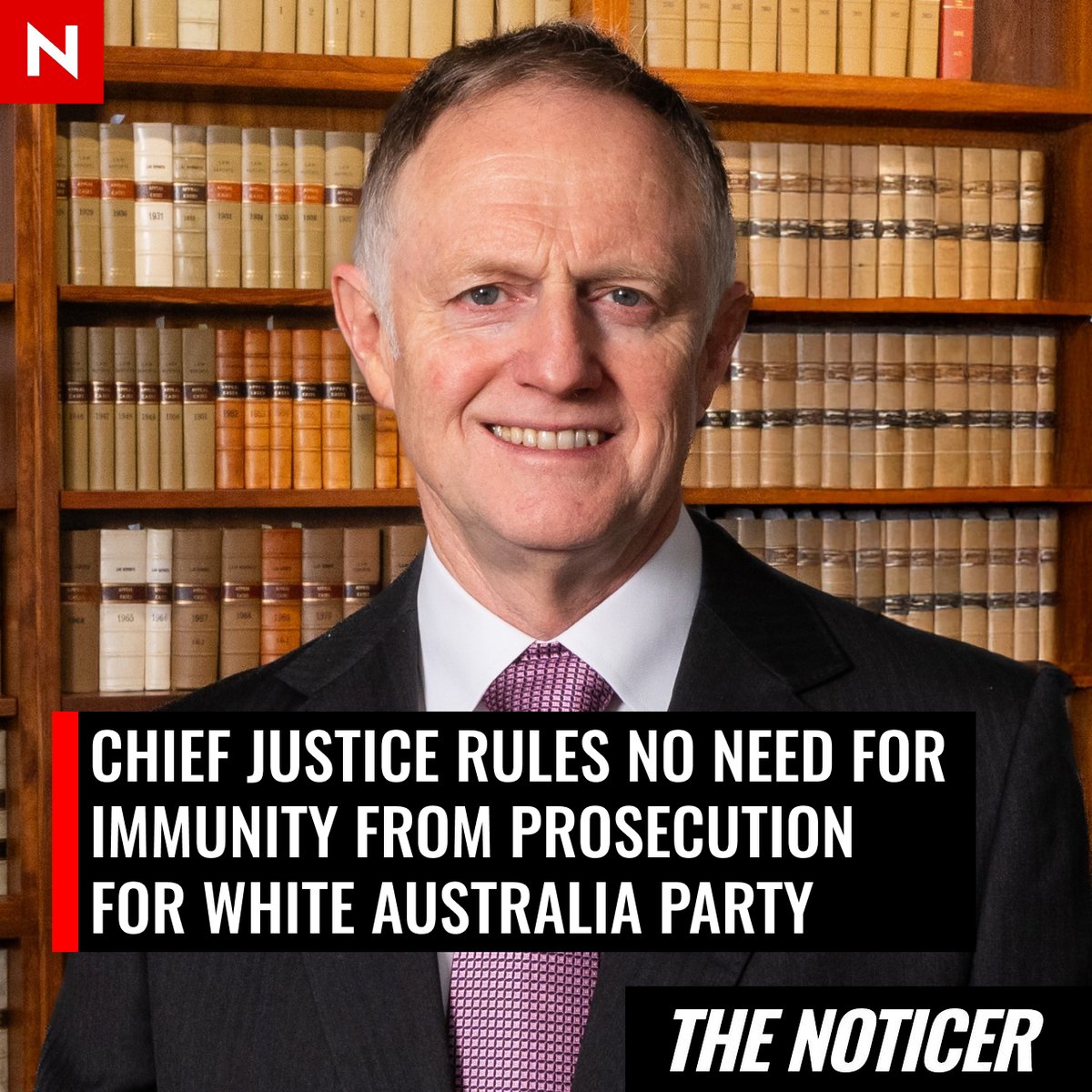NoticerNews's tweet photo. 🚨#BREAKING: The White Australia Party's application for temporary immunity from Labor's hate group laws has been dismissed by Chief Justice Stephen Gageler.

He found there were no "compelling grounds" to overturn the legislation before the High Court rules on the constitutional validity of the laws in September.

Follow: @NoticerNews