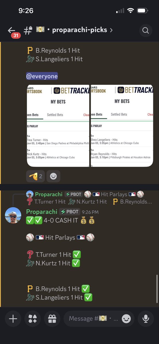 PROPARACHI's tweet photo. 🚀🚀We don’t just do Home Runs. This is the 5th time we have 4-0 or 5-0 Hits in a day my hit list to Discord 7-0! 

@propsbotai 

#MLB #Props #Gambling𝕏 #PropsBotAi #GamblingTwitter https://t.co/2rQinQx7x8