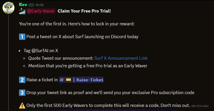 timcrypto's tweet photo. @SurfAI

Get a free Pro trial as an Early Waver

Only 500 Early Wavers in Discord.

Discord: https://t.co/gxCM3IdMg7 https://t.co/gXrPJuBIZu