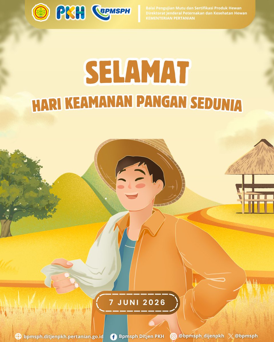 BPMSPH's tweet photo. 🍽️🌍 Selamat Hari Keamanan Pangan Sedunia 🌍🍽️

Sebagai laboratorium pengujian produk hewan, BPMSPH turut berkomitmen mendukung terwujudnya pangan asal hewan yang aman, sehat, utuh, dan halal melalui pengujian yang akurat dan terjamin. 
#WorldFoodSafetyDay
#FoodSafety
#PanganAman https://t.co/ybXazY29GE