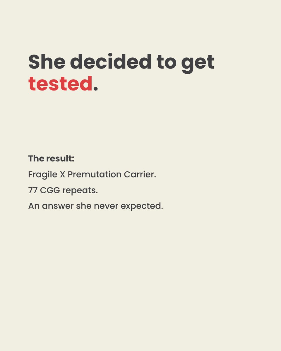 FragileXIndia's tweet photo. She wasn't planning a pregnancy. 

She wasn't looking for a Fragile X diagnosis.

For nearly six years, she had heard about Fragile X through medical student awareness initiatives.

At 24, a routine investigation revealed her AMH was only 0.6.

There was no strong family history https://t.co/QfOKB5ZKDH