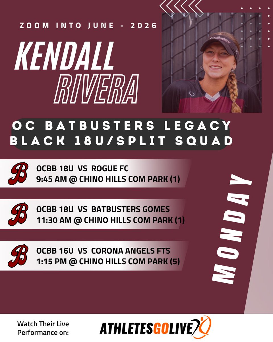 KendallRivera28's tweet photo. ZOOM INTO JUNE!

I’ll be playing on both of our OC Batbusters Legacy Black split squad teams this weekend.  Lots of 2028 &amp; 2029 studs to check out! @BatbustersBlack https://t.co/ChSjTWJSAM