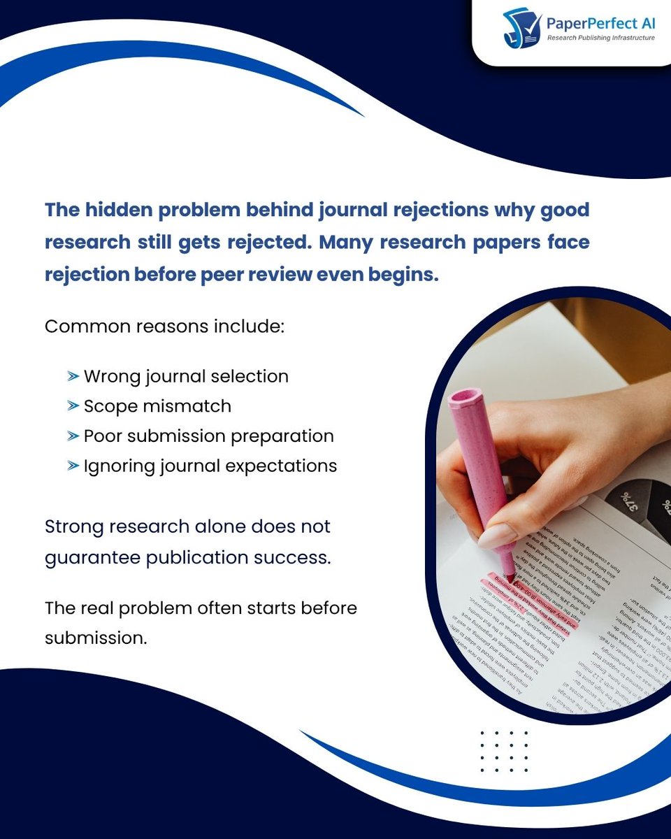 PaperPerfectAI's tweet photo. Choosing the right journal the first time can save months of rejection, revision, and resubmission.

A smarter submission strategy means better visibility, faster decisions, and greater research impact.

#AcademicWriting #ResearchTips #JournalSubmission #PhDLife #Publishing https://t.co/40ntvJEj3t