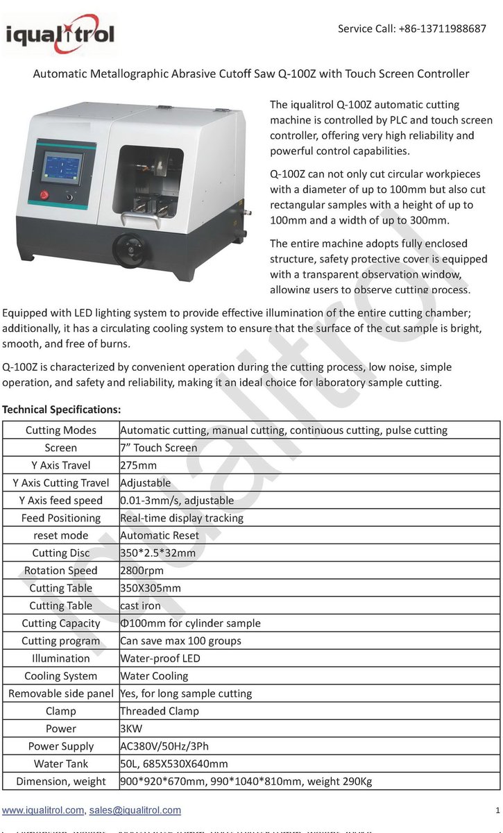 iqualitrol's tweet photo. iqualitrol Automatic Metallographic Abrasive Cutoff Saw Q-100Z with Touch Screen Controller https://t.co/BYO3OGkllu