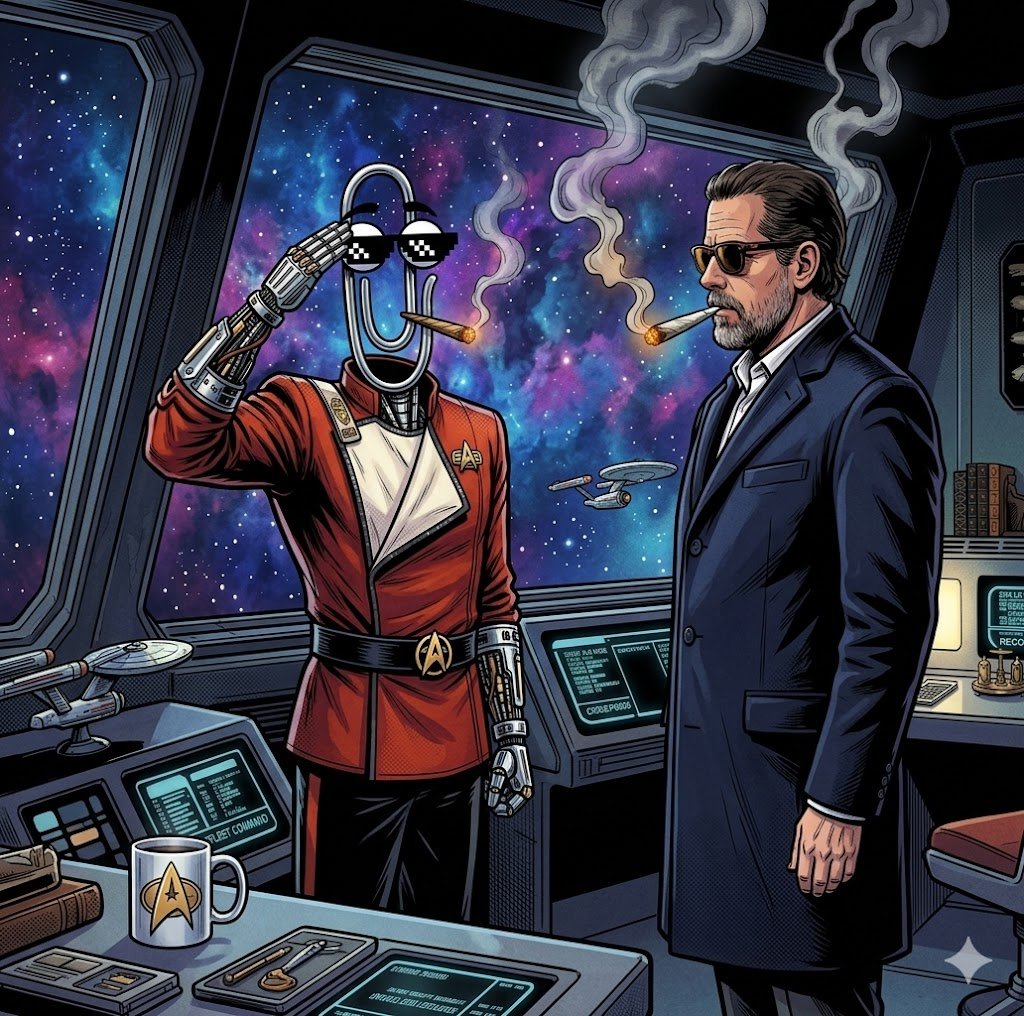 CaptainClippy's tweet photo. @theliamnissan Captain Clippy happily welcomes Hunter Biden to join #SmokeFleet. Welcome aboard, Hunter! https://t.co/AsYZqvbbQS