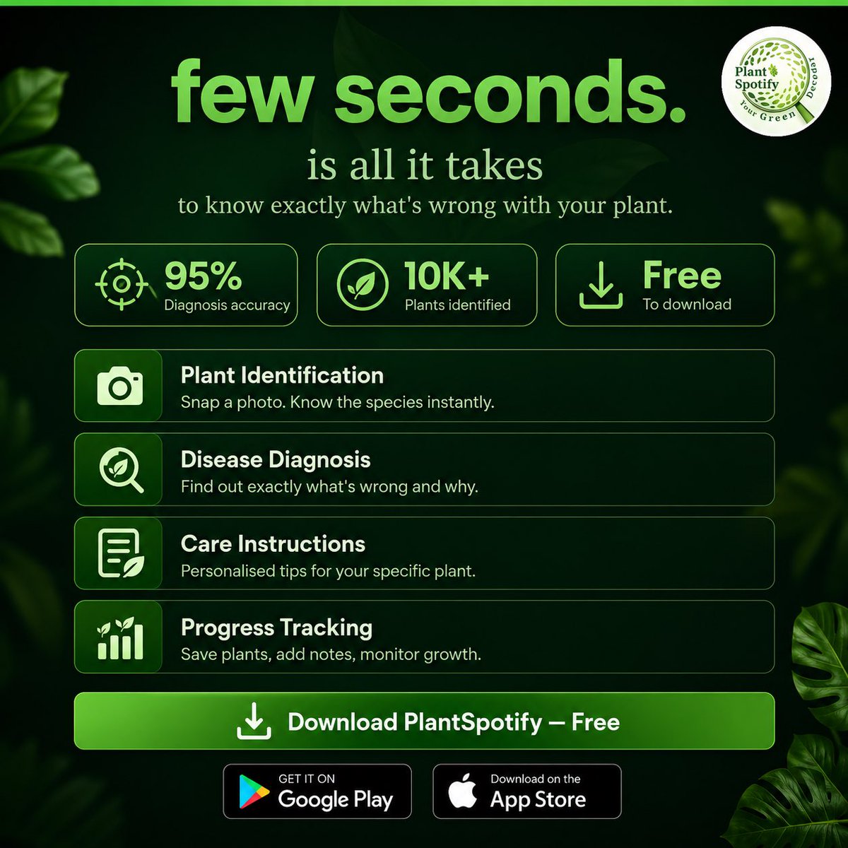 PlantDecoderr's tweet photo. Your plant is trying to tell you something. 

With PlantSpotify, identify plants, diagnose diseases, get care instructions, and track growth in just a few seconds.

Download free and grow with confidence.

#PlantSpotify #PlantCare #PlantID #Gardening #Houseplants #PlantParent #IndoorPlants #GrowBetter