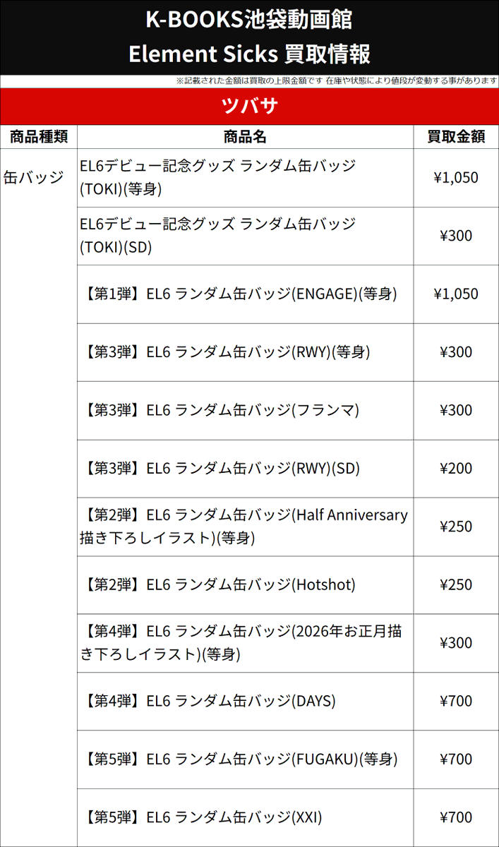 買取情報】 💎Element Sicks💎 ❤️ ツバサ さん ❌👅❌ 缶バッジ 各種
