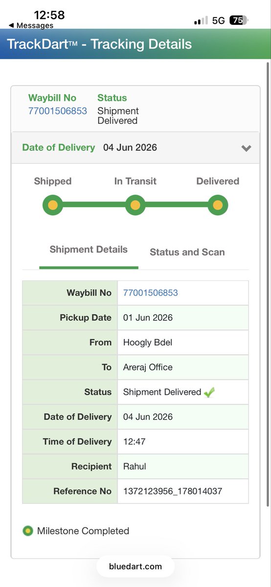 riiishusingh's tweet photo. @BlueDartCares @ShiprocketCare Update on Waybill 77001506853: Your rider (Mob: 6200431347) called from +912231306363 &amp; flatly refused doorstep delivery. He left my urgent package at a market shop &amp; forced me to share OTP to get it. Areraj office is a mess. Take strict action! https://t.co/1O6a7QPXUB
