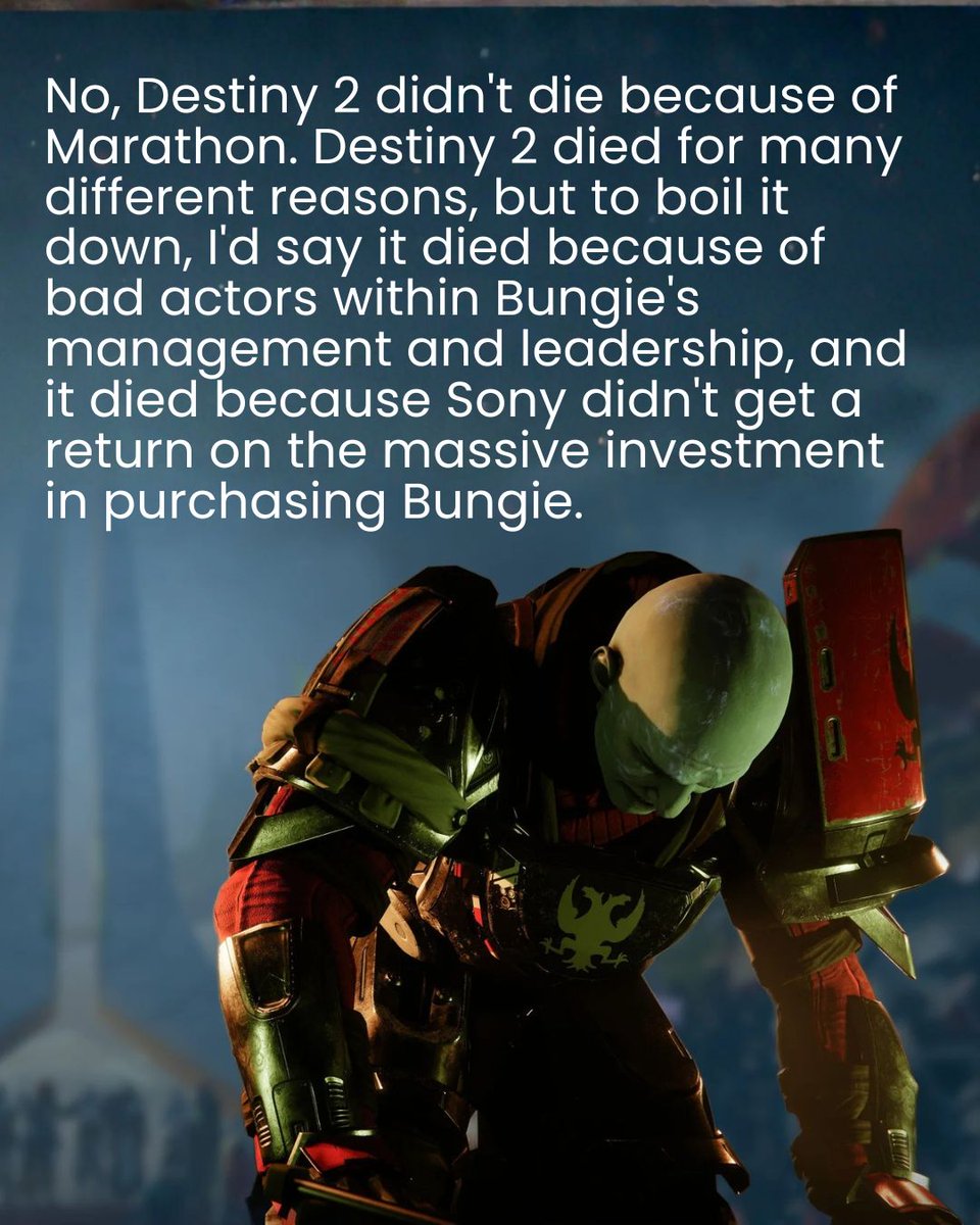 GameRant's tweet photo. There's a lot of hate going Marathon's way online after the announcement of Destiny 2 facing end of support, but it's detrimental for everyone. https://t.co/8GXSZRz3AY https://t.co/wip6ej76YT