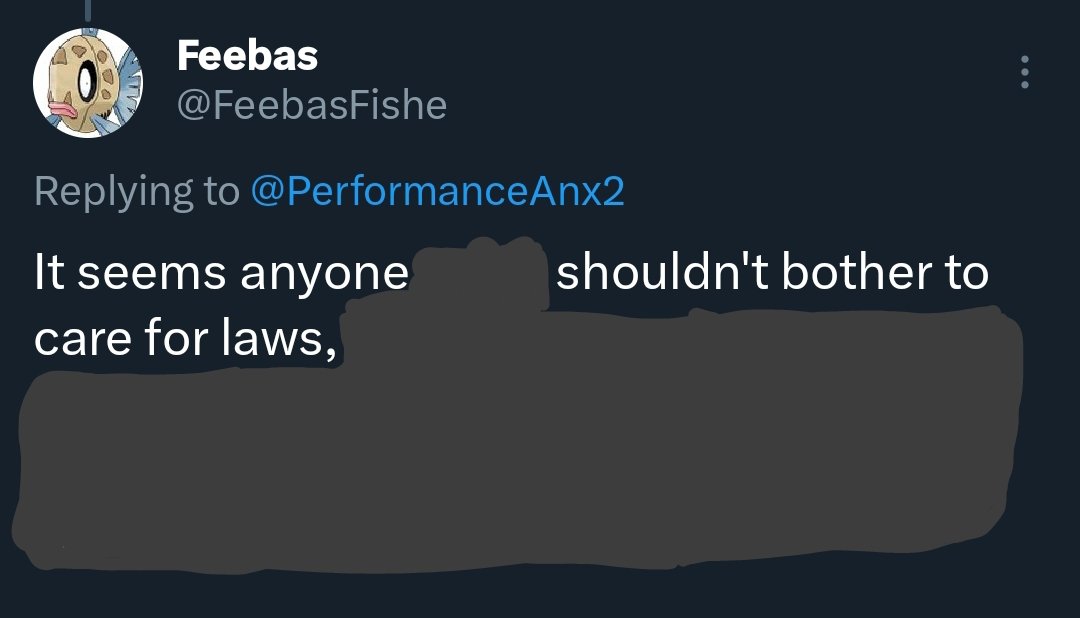 PerformanceAnx2's tweet photo. @FeebasFishe Laws are a spook, in all seriousness though I agree https://t.co/uXute4bAyV