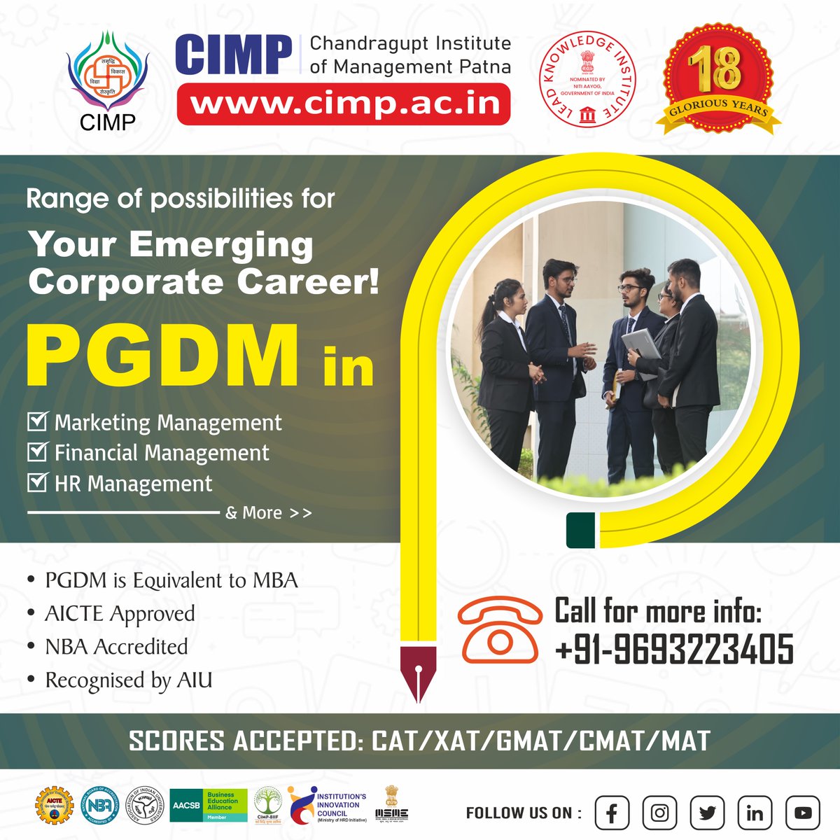 CimpMedia's tweet photo. https://t.co/1AsSuN36qn

CIMP invites applications for 𝗣𝗚𝗗𝗠 𝗔𝗱𝗺𝗶𝘀𝘀𝗶𝗼𝗻. For Enquiry and Admissions

📧 admission@cimp.ac.in
☎ 9693223405
🌐 https://t.co/BgBTU1rNx8 https://t.co/c5306tLjJ2