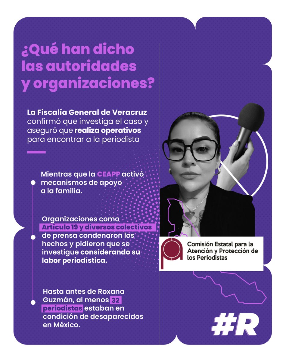 RuidoEnLaRed's tweet photo. 🔴 La periodista Roxana Ramírez, directora del portal Pulso Informativo del Sureste, fue secuestrada por sujetos armados que ingresaron a su domicilio localizado en el municipio de Nanchital, Veracruz.

Mientras que la Fiscalía del Estado aseguró que realiza operativos para encontrarla, organizaciones y colectivos condenaron los hechos.

Hasta antes de Roxana Guzmán, al menos 32 periodistas estaban en condición de desaparecidos en México.