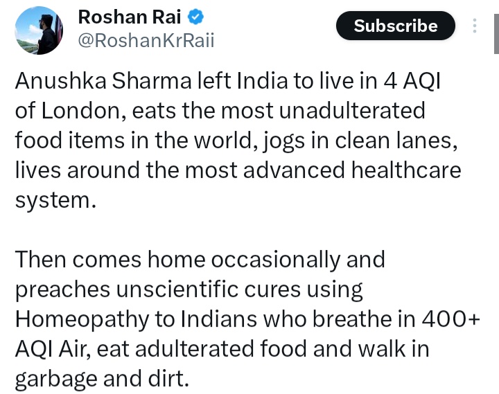 SINCORLEONE's tweet photo. The funniest thing isn’t celebrities being disconnected from reality.
It’s middle-class fans with EMI stress and sinus problems defending millionaire lifestyles like they’re protecting family honour.
Thanks @RoshanKrRaii 

@imVkohli @AnushkaSharma https://t.co/9rhwBfdCZh