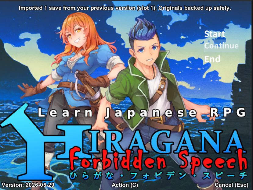 LunCalsari's tweet photo. Preparing Learn Japanese RPG: Hiragana Forbidden Speech for conversion from RMXP to Unity.  Save files are transferring clean. https://t.co/GluVV4QOWM