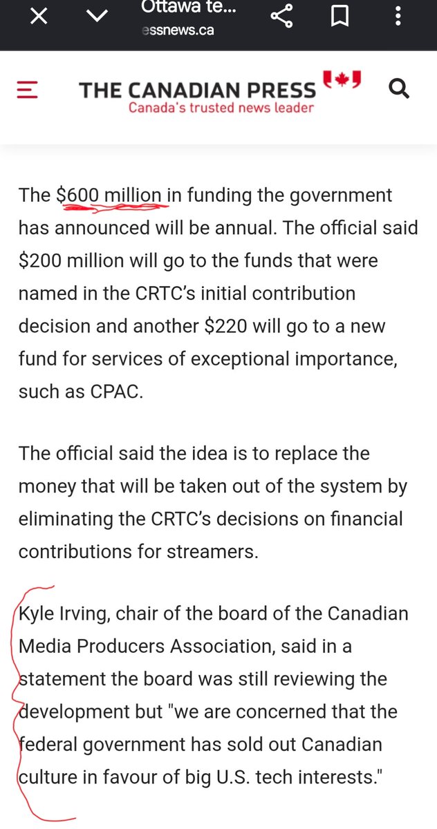 saskatchewan_in's tweet photo. I have to post this... 😂

January 29, 2026 👇🏻

"You have our backs, just as we have yours."

That was Kyle Irving and Reynolds Mastin speaking directly to Mark Carney at the CMPA gala.

June 3, 2026 👇🏻

The Carney government announces $600 million for Canada's "creative sector" after stepping in and telling the CRTC to change course on the digital streaming tax. The taxpayers will pick up the tab. 

Now, before anyone accuses me of connecting dots, I would never do such a thing. 🤭

I'm sure it's pure coincidence.

Just one of those rare and magical moments where an industry publicly pledges its loyalty to a politician and, five months later, finds itself standing beside a mountain of taxpayer money.

Nothing to see here. 👀

Just Canada's political class accidentally recreating a Hallmark movie called You Had Our Backs, We Had Your Budget.

The timing is so perfect it should be preserved in a museum under: "Coincidences Canadians Are Apparently Expected To Believe."
(Too soon!?)🤣

Article: Ottawa tells CRTC to change course on increasing streamers' financial contributions | Entertainment News | https://t.co/LA4TFx9eyG https://t.co/TT4rbgN3NF