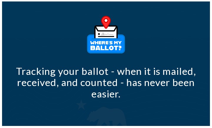 Billionis55's tweet photo. CALIFORNIA BALLOT TRACKER 

MAKE SURE YOUR BALLOT WAS COUNTED: 
https://t.co/H2aB7PwLK3 

CHECK YOUR VOTER REGISTRATION INFORMATION: 
https://t.co/QXScmvt9eF https://t.co/KxC71Lemeu
