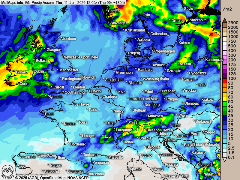DonnerwetterDe's tweet photo. #Wetter nach Sturmtief Peggy mehr Wärme und Sonne zum Wochenende

Gut, ganz stabil wird das besonders im Norden noch nicht, aber das Azorenhoch fühlt in den nächsten 10 Tagen immer wieder mal vor und die Temperaturen steigen am Wochenende deutlich über die 20 Grad C-Marke.

Besonders am Samstag sind im Süden 25 Grad C möglich. Für Euch auch die Regenmenge am Wochenende und die Regenmenge bis zum 11. Juni. Der Hochdruckeinfluss ist schon zu spüren an der Verteilung der Regenmenge.
Einen schönen Fronleichnam-Feiertag.

(c) https://t.co/HbAMyyeG2N