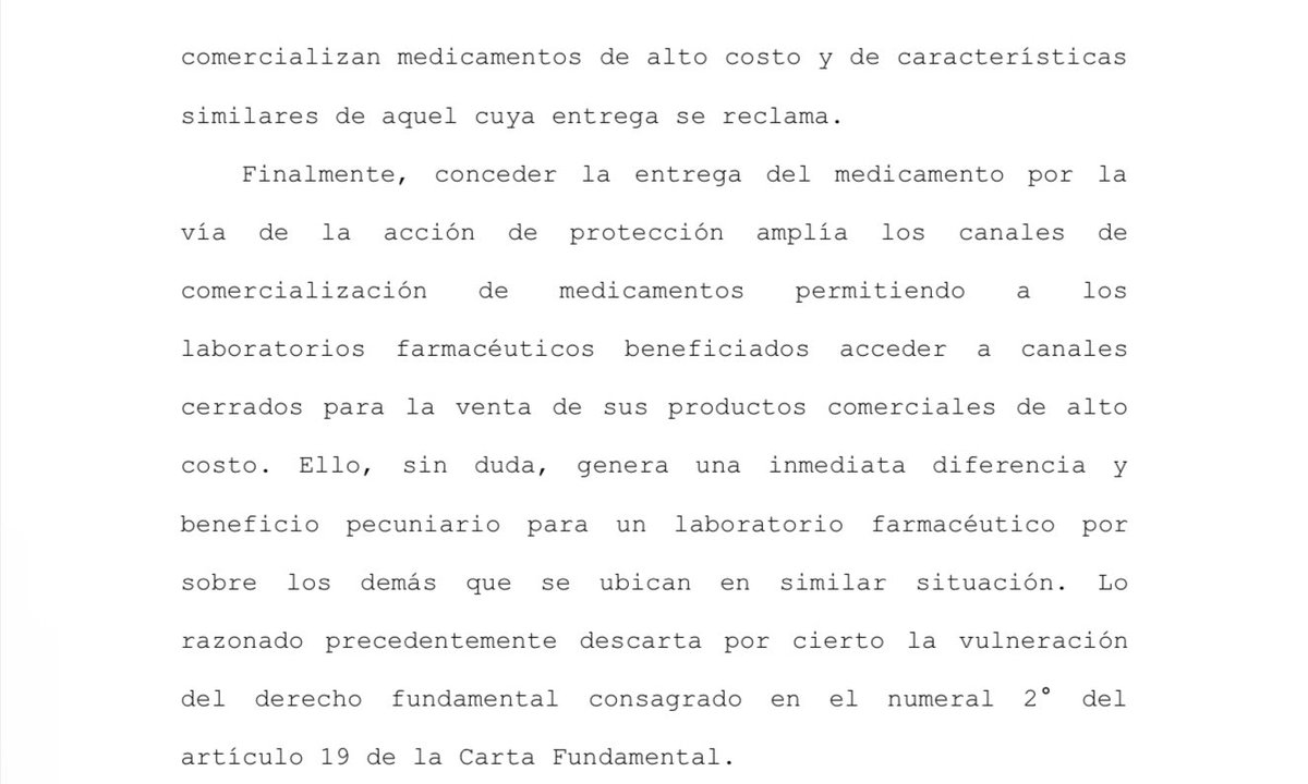 LLeguleya's tweet photo. CS (Rol 25919-2026 3.6.2026) Medicamentos de alto costo: La Corte reitera que conceder acceso a este tipo de medicamentos mediante el recurso de protección, trae como consecuencia una discriminación de trato unos frente a otros que se encuentran en idéntica posición y condición. Voto en contra Min Ravanales y Ab Int Ruiz. En el mismo sentido CS roles 29498-2026 y 30356-2026