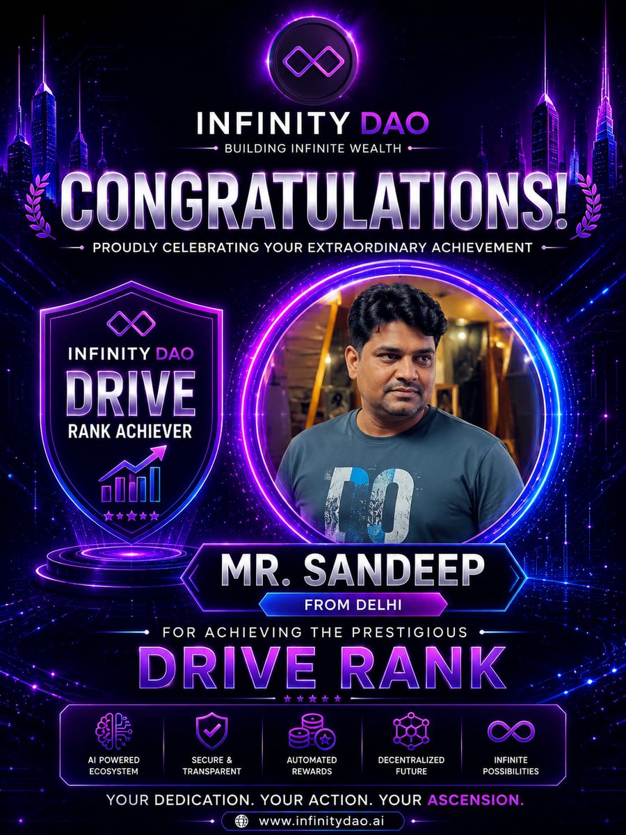 IDLInfinityDAO's tweet photo. Proud to achieve the Ranks with Infinity DAO!
This milestone reflects dedication, consistency, and the support of an incredible community.

#SurgeRank #InfinityDAO #AchievementUnlocked #SuccessMindset #Leadership #Growth #Consistency #KeepRising #Milestone #Delhi #Motivation https://t.co/hwC1ErJxRI