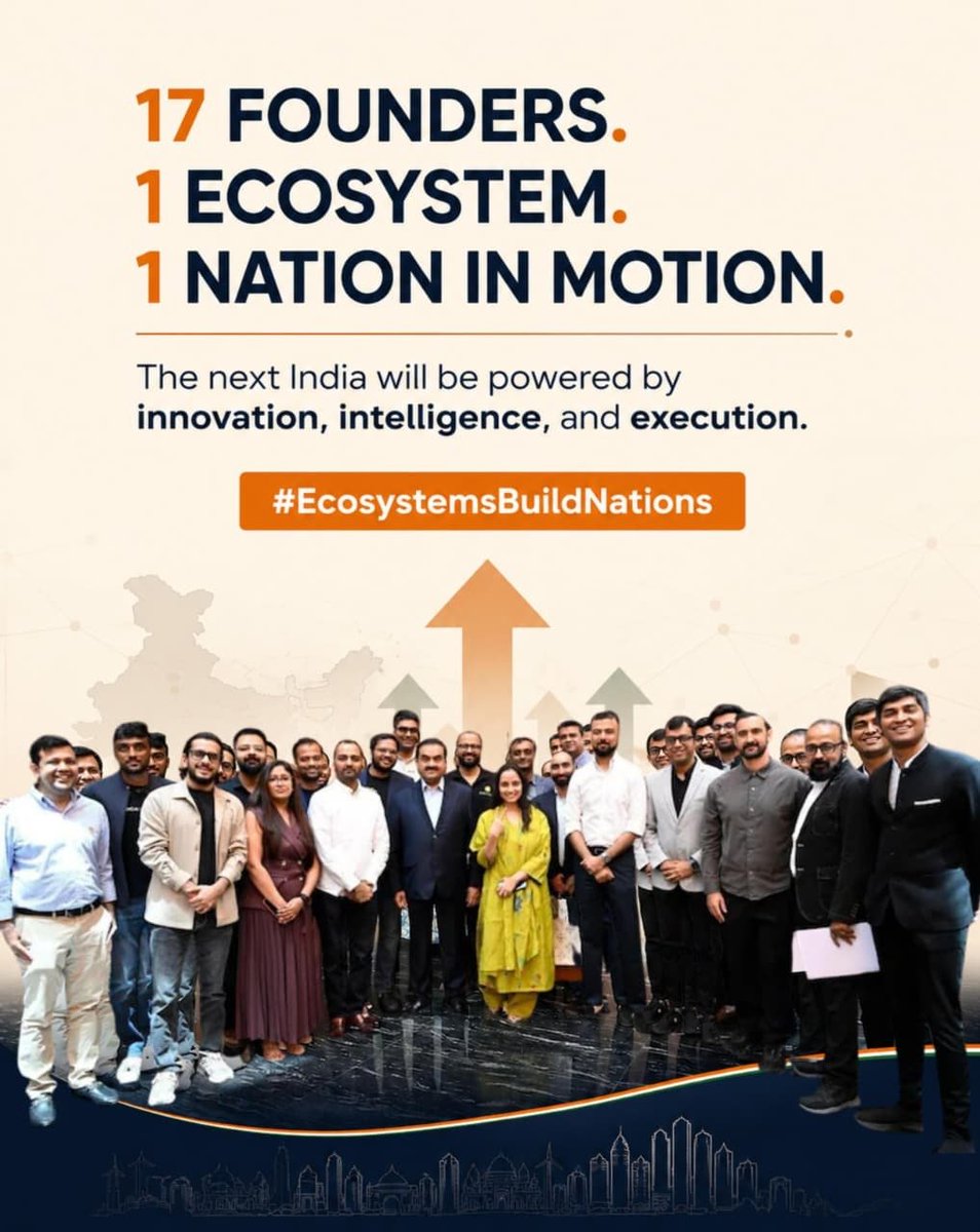 erhimanshumi29's tweet photo. Adani's Startup Vision: 17 Founders, One Ecosystem, One Mission 

After meeting 17 deep-tech founders, Gautam Adani highlighted a simple but powerful idea: India's next chapter will be built when innovation, infrastructure, talent and execution come together.

Founders build companies. Ecosystems build nations.