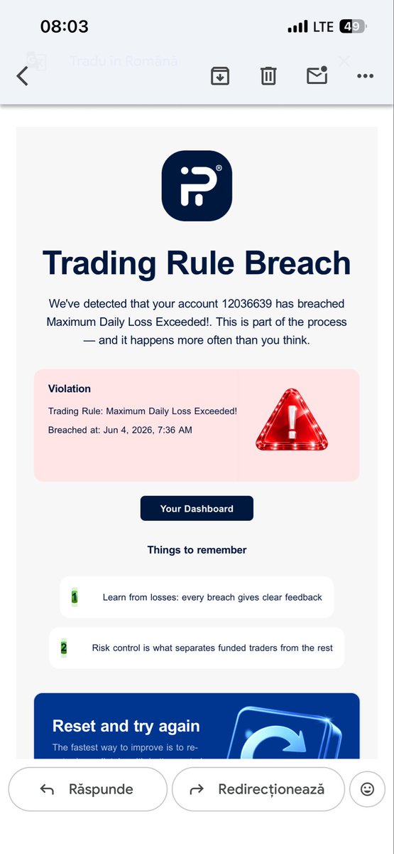 A_LazarFX's tweet photo. @Khldfx @fundingpips  it't not ok what you do . You change the rules overnight without any notification on a 2 challenge phase you change the rule in a equity based DD and you breach my account. Customer support does not work anymore just the chatbot.

@PropFirmMatch https://t.co/CumjKXuhl7