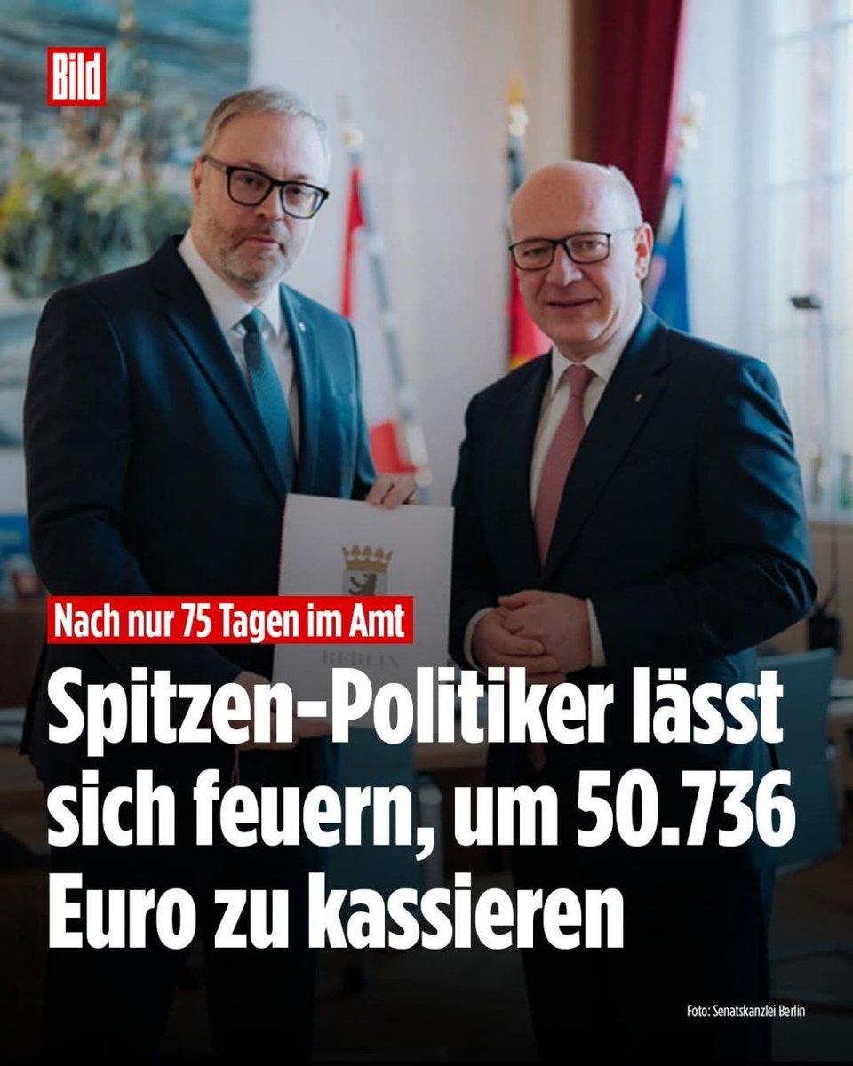 maikpi70's tweet photo. Berlin – Er war gerade zwei Monate und 14 Tage im Amt. Jetzt verlässt Digital-Staatssekretär Matthias Hundt (57, #CDU) die Senatskanzlei in Berlin. Vergangene Woche hatte er zunächst um seine Entlassung gebeten, machte zwei Tage später aber einen Rückzieher, will lieber gefeuert werden. Also wird ihn am Dienstag der Senat offiziell entlassen. Sein Wankelmut zahlt sich für den Sachsen aus: Nur so kassiert er für sechs Monate noch 50.736 Euro Übergangsgeld!

 https://t.co/FlRG6B3Bre