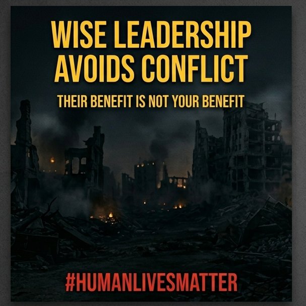 Deepraj_k's tweet photo. "WISE LEADERSHIP AVOIDS CONFLICT"
"THEIR BENEFIT IS NOT YOUR BENEFIT"
#HUMANLIVESMATTER https://t.co/q7CKcIhrQ3