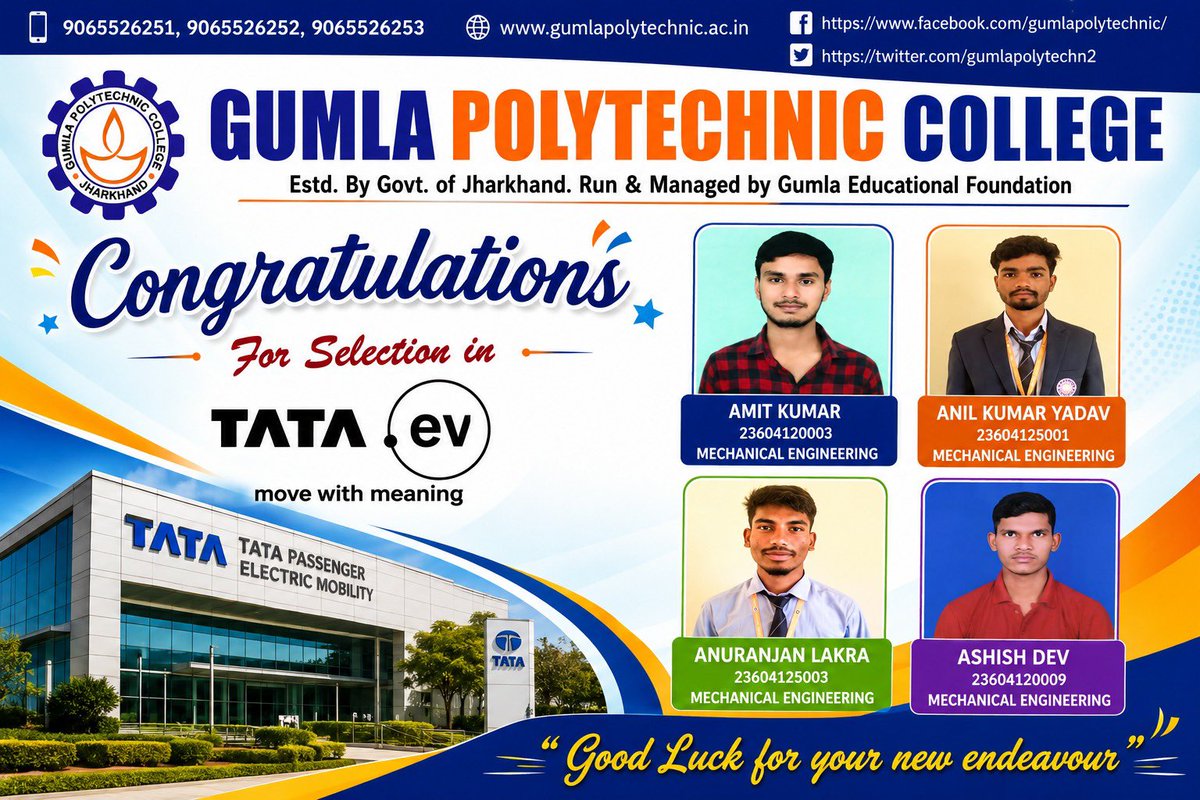 GumlaPolytechn2's tweet photo. 🌟 Selected Students from Mechanical Engineering Department:
🔹 Amit Kumar
🔹 Anil Kumar Yadav
🔹 Anuranjan Lakra
🔹 Ashish Dev
🔹 Ashish Tirkey
🔹 Ashok Kumar
🔹 Ayush Kujur
🔹 Badal Lohra
🔹 Mrinal Priyadarshi
🔹 Nikhil Mahto
🔹 Nisha Kumari
🔹 Piyush Raj https://t.co/i5jkWhABXX