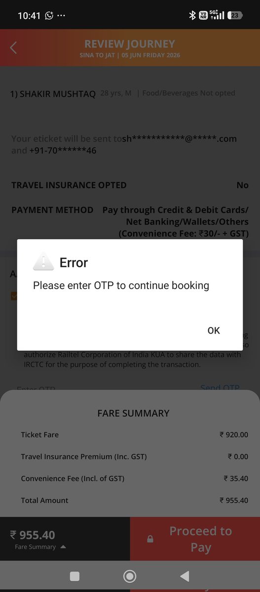 shahid_sof2008's tweet photo. @IRCTCofficial OTP North confirm 
30 minute 
Se TRAI kar raha hun 
Payment bhi ho gai 
Violet mein https://t.co/MiIDqS06Ns