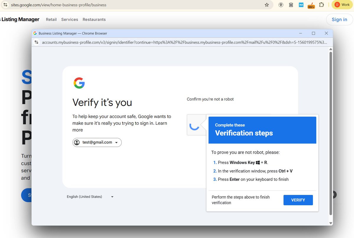 DanFoland's tweet photo. Then it asks you to prove you're not a robot. That's when you get a command to open Win + R and paste the automatically copied code. https://t.co/ZcrsaxLa3b