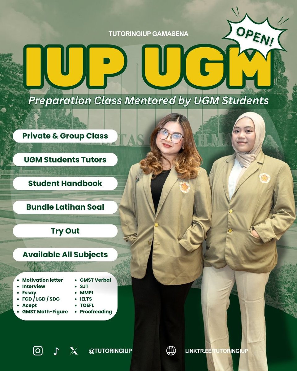 tutoringiup's tweet photo. Ikut kelas persiapan IUP UGM tapi cuman dapet kelas aja?! 😅🙏

Eits… jangan khawatir guys! Di tutoringiup gamasena, kalian gak hanya dapat sesi kelas brg mahasiswa IUP UGM, tapi termasuk handbook, latsoal, dan TO gratis! Kelas mulai 100K. 

Yuk ikutan! https://t.co/cfIldk7qjH https://t.co/xxljhiVPwZ