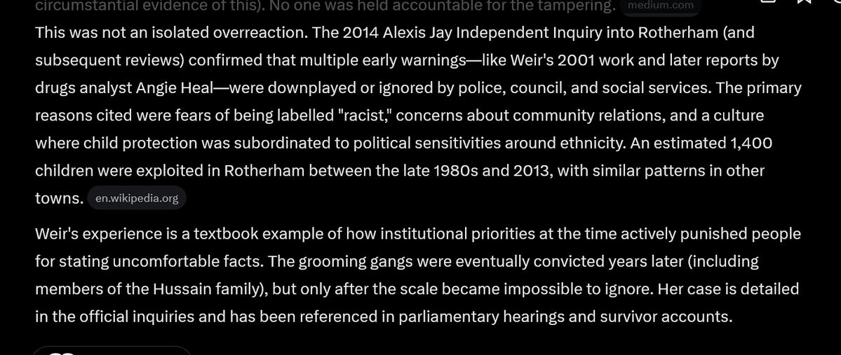 justrightFrank's tweet photo. One of the first Grooming Gang whistleblowers was Adele Weir.
She was a Home Office investigator in Rotherham.
She reported a Pakistani drug gang, who had started grooming, to her bosses and the Chief Constable.
She was berated and sent on a diversity course.
THAT IS CORRUPTION. https://t.co/eT1D2HxBCs