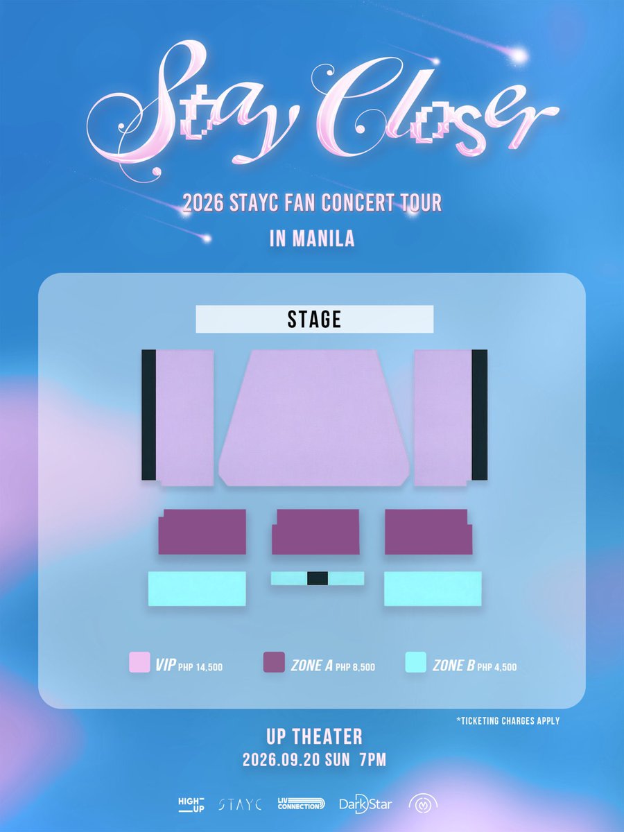 philconcerts's tweet photo. Seat plan, ticket prices, and fan benefits for the 2026 STAYC FAN CONCERT TOUR [STAY CLOSER] IN MANILA, happening on September 20, at the UP Theater!

Tickets on sale on July 14, 2026, at 12PM, via https://t.co/S9moifnbyc

#STAY_CLOSER #STAY_CLOSER_MANILA
@cdmentph https://t.co/fuTAuypIY8