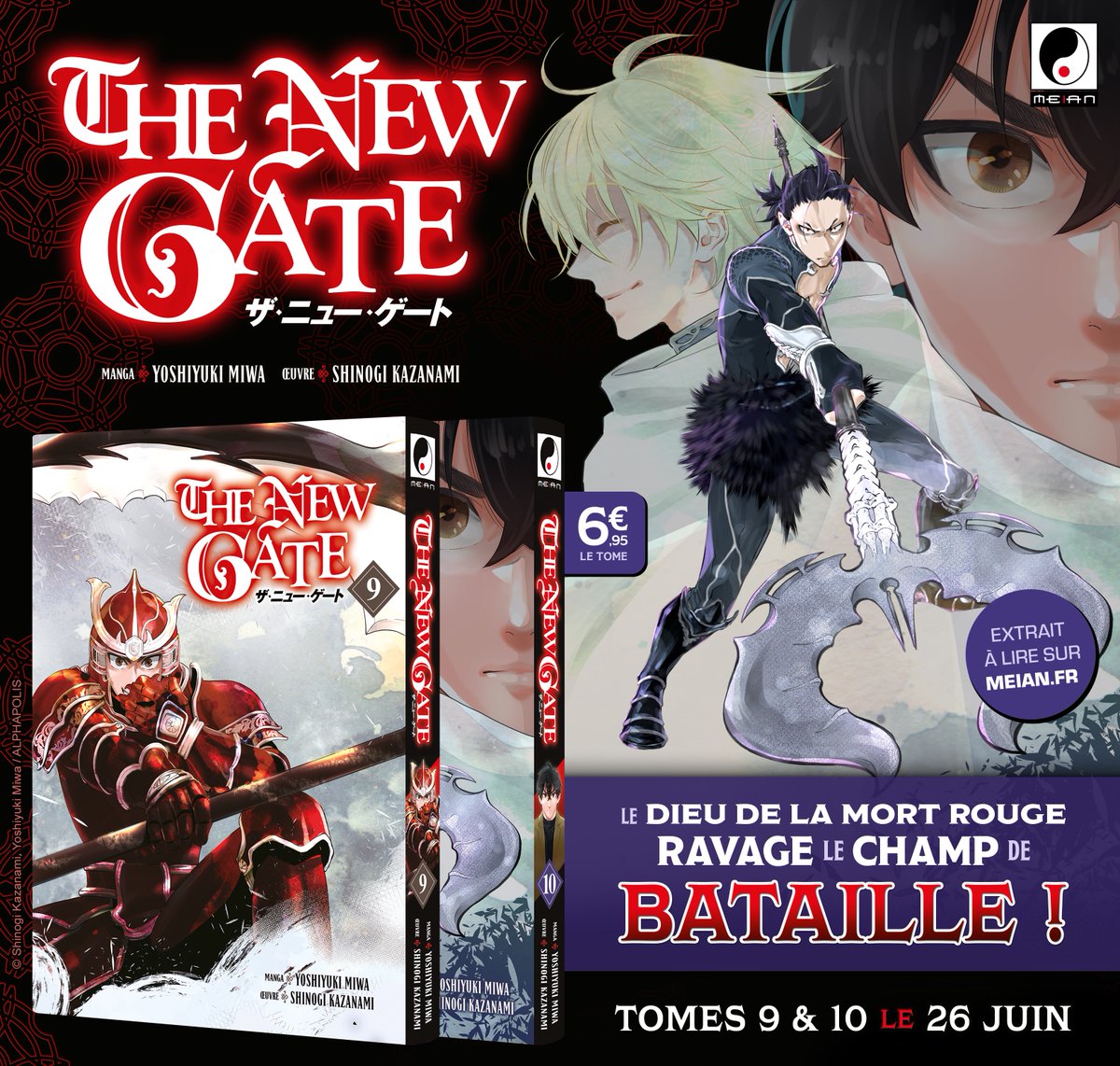 MeianFR's tweet photo. Le classique de l'ISEKAI revient !! ⚔️🔥
Horde de monstres, nouveaux ennemis, alliés en danger… 
Shin n'a pas le temps de souffler, et nous non plus 😤

#TheNewGate, double dose d'action avec les tomes 9 &amp; 10 le 26 juin. 👾 https://t.co/7eTl66gCsb