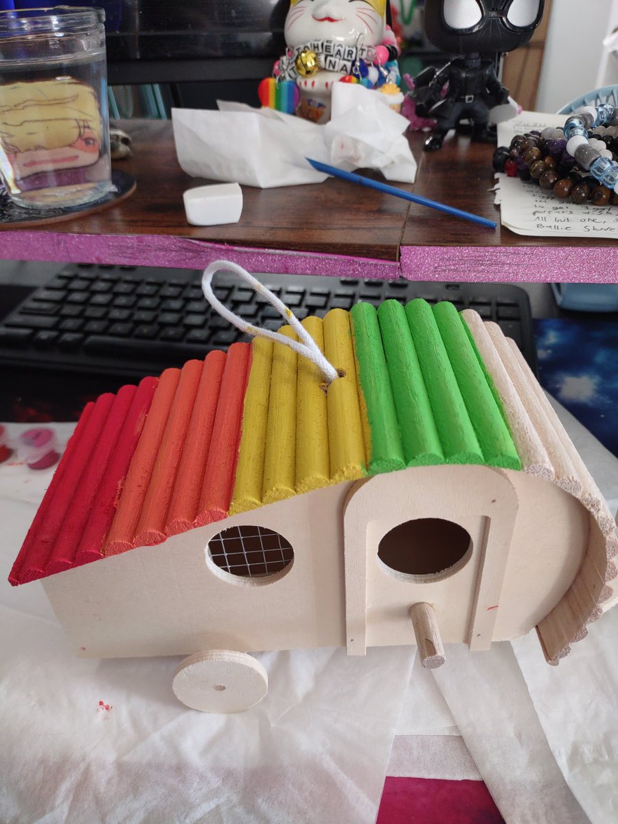 Shaneycake13's tweet photo. Painted a bird trailer/house 
Trusted the process and had so much fun
♥️🧡💛💚💙💜
#staywhimsy #happypride #art #fuckai https://t.co/BvGEZogGMN