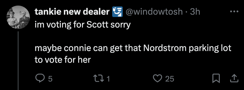 decadimitry's tweet photo. [wakes up] "I'm going to be nice today. Shanti and Darcie told me to be nice today to gently get Saikat voters over to Connie. I'm going to be nice I'm going to be nice I'm...
[opens Saikat supporter's social media] "I'm voting for Scott sorry."
[cracks knuckles] https://t.co/o6iKtJ4U54