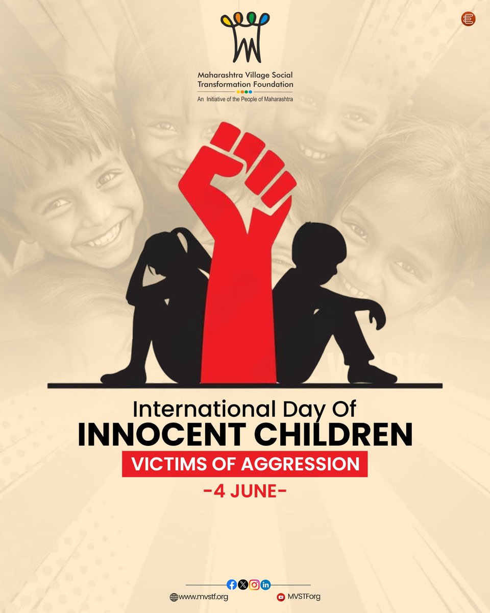 MVSTForg's tweet photo. International Day of Innocent Children Victims of Aggression – 4 June

Every child deserves a childhood filled with safety, love, dignity, and opportunities to dream. On this International Day of Innocent Children Victims of Aggression, let us stand together to protect children from violence, abuse, exploitation, and conflict. Their voices matter, their rights matter, and their future matters.

Let us build a world where every child can grow, learn, and thrive in peace. 

#InternationalDayOfInnocentChildrenVictimsOfAggression #ChildRights #ProtectChildren #EndViolenceAgainstChildren #SafeChildhood  #ChildProtection #VSTF