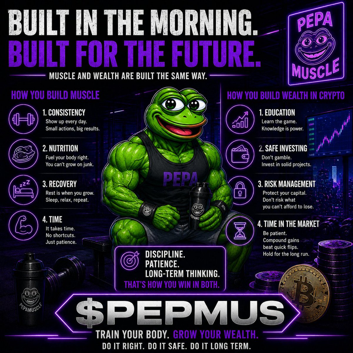 PepaMuscle's tweet photo. You don't build muscle in one workout.

You don't build wealth in one trade.

The winners in both understand one thing:

Consistency beats intensity.
Patience beats emotion.
Time beats shortcuts.
Keep showing up.
$PEPMUS 💪🔥🚀
#PEPMUS #Crypto #Fitness https://t.co/KQdvKtSv1c