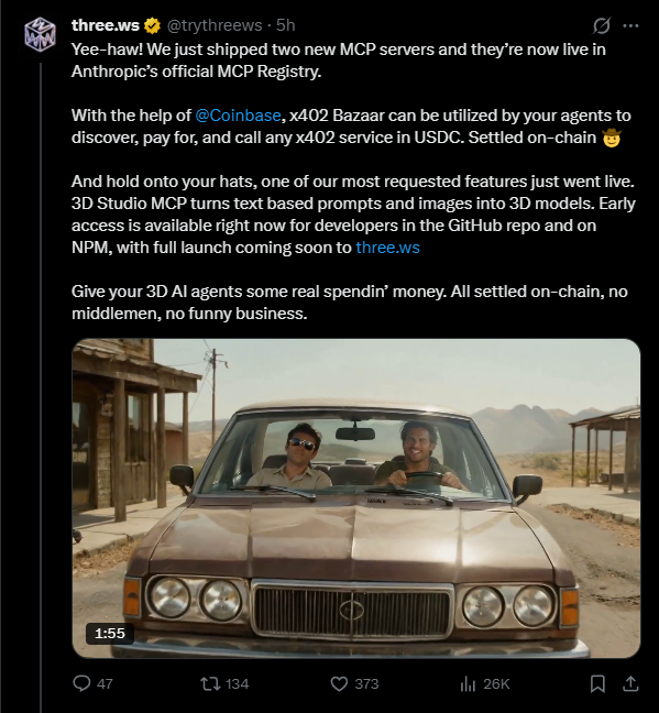 stitchdegen's tweet photo. $THREE has gone from around a $3M market cap to over $16M MC in a relatively short period of time

A lot of people are asking what's happening

But if you look back at the original thesis, this move isn't actually that surprising

1 : Why I Started Paying Attention to $THREE Early

When I first wrote about the project, most of the market was still focused on memecoins

Meanwhile, $THREE was quietly building a real product

My thesis at the time was very simple:

- Real product
- Strong AI Agent narrative
- Consistent development and updates
- Clear long-term potential

These are exactly the types of projects I prefer to watch over tokens that rely purely on hype

2 : The Biggest Catalyst: IBM Partnership

The most important factor behind the recent move is undoubtedly the strategic partnership with IBM

This isn't just another marketing partnership

https://t.co/7jd5IebZLV officially became an IBM Business Partner and gained access to technologies and infrastructure such as :

- IBM watsonx
- Agent Galaxy
- Digital Twin
- Trust Layer
- Oracle Integration
- Hybrid Cloud

For a project building "The 3D Agent Layer of the Internet," this is a major milestone

It significantly increases the project's credibility and opens the door to enterprise AI opportunities rather than remaining limited to the crypto space

3 : KuCoin Alpha & Bybit Rumors

In addition to IBM, the project was recently listed on KuCoin Alpha

This brings :

-  Greater visibility
- More liquidity
- Access to a broader investor base

There have also been rumors of a potential Bybit listing

And as we all know, the market loves to price in future expectations before they become reality

4 : Growing Media Attention

Another factor worth mentioning is that the project is no longer being discussed only within crypto circles

$THREE has been featured by :

- Business Insider
-  Various technology outlets
-  Major crypto media platforms

This allows the narrative to reach a much wider audience

5 : The Narrative Is Bigger Than Most People Think

In my opinion, the market is no longer valuing $THREE as just another AI token

The project now sits at the intersection of several major narratives :

- AI Agents
- On-Chain Identity
- Creator Economy
- Digital Assets
- Enterprise AI Infrastructure

That's a much larger story than a simple AI chatbot token

6 : The Team Keeps Shipping

What makes me even more bullish is that while the market is focused on the IBM partnership and listing news, the team continues to ship new products at a rapid pace

Recently, @trythreews  announced :

- Deployment of new MCP Servers
- Integration into Anthropic's official MCP ecosystem
- On-chain payments powered by the x402 standard
- Integration with Coinbase x402 Bazaar

This allows AI agents to search, pay for, and consume services directly using USDC without relying on intermediaries

In other words, they're gradually building an economy for AI agents rather than just another AI chatbot.
On top of that, the team recently teased one of the most requested features from the community :

Turning a simple selfie into a fully functional 3D AI Agent

Users will be able to upload a photo and generate a complete 3D AI avatar that can be embedded into websites with just a few lines of code

According to the team, early access is already available for developers through GitHub and NPM, while the full public release is expected soon

This is exactly what I look for in utility projects :

Not just narrative

Not just partnerships

But consistent product development and ecosystem expansion

7 : Looking Back at the Original Thesis

When I first shared my analysis around the $3M market cap range, not many people were paying attention

Today, the project is trading above $11M MC and continues to attract more attention across the market

The market didn't suddenly wake up overnight

It's simply catching up to the narrative

Sometimes the biggest opportunities are the ones nobody cares about when they're still small

FeMbDoX7R1Psc4GEcvJdsbNbZA3bfztcyDCatJVJpump

DYOR