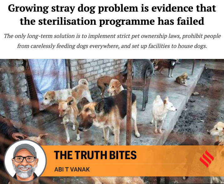 kapsology's tweet photo. To expect a developing country like India to invest thousands of crores of rupees to set up the necessary infrastructure, and deploy lakhs of people to catch dogs, operate on them and take care of them, is a pipe dream.

ABC is a failed policy endorsed by the stray dog cartel. https://t.co/q5DTPoHIHa