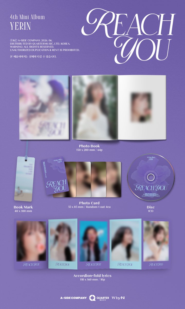 muvve_news's tweet photo. 💜#예린 (#YERIN) - 4th Mini Album [REACH YOU] 예약 판매 안내 

Digipak Ver.
🔗 https://t.co/GnRli5djMZ
🌐 https://t.co/UPt8OgEV6t

💫 지금 바로 #뮤브샵 에서 예린의 신보 앨범을 미리 만나보세요!
📆 발매일: 6월 9일 (화)

#예린 #YERIN
#조각별 #REACH_YOU https://t.co/8dlQBMJ8Ot